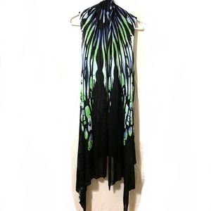 Long black/green/blue butterfly wing kimono